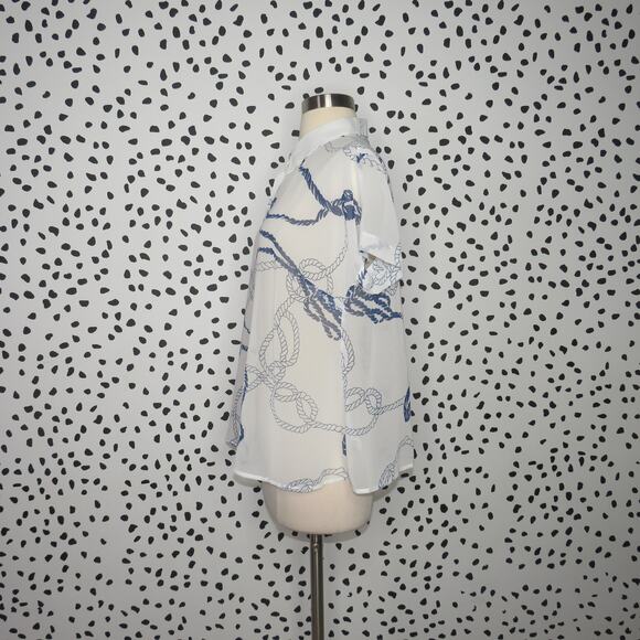 Cabi White Sheer Nautical Rope Print Short Sleeve Button Up Shirt - Picture 5 of 10